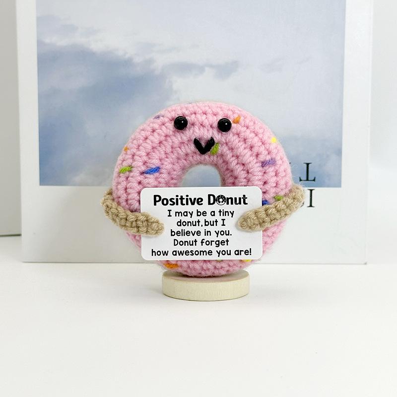Positive Energy Doughnut Hug Pocket Mini Handmade Knitting Doughnut Doll With Card Funny Christams Gift Home Room Decoration