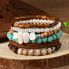 Boho Beaded Stack Bracelet Set, Multi-Layer Wood & Turquoise Bead Bracelet for Women, Bohemian Casual Beach Jewelry
