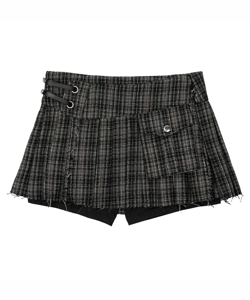 Rough Neck Tartan Check Tweed Skirt Black