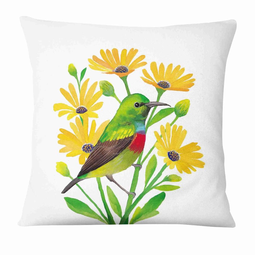 Painted Flower, Bird and Butterfly Decorative Pillowcase Living Room Office Ornaments Home Pillowcase