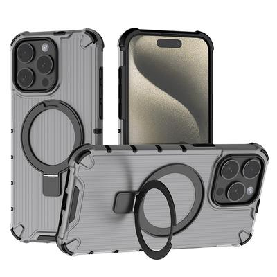 Grating Clear Armor Metal Holder Phone Case for iPhone 15 14 13 12 11 Pro Max Military Shockproof Car Phone Magnetic Hard Cover