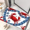 Red Crab Doormat Nautical Rope Border with Red Crabs and Starfish Non Slip Floor Mat for Beach House