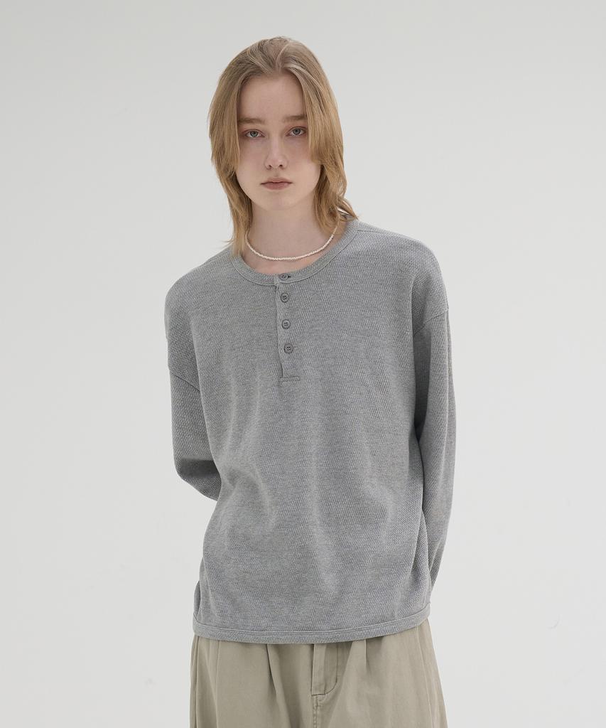 KNOUUN Pique Henley T-Shirts (Melange Gray)