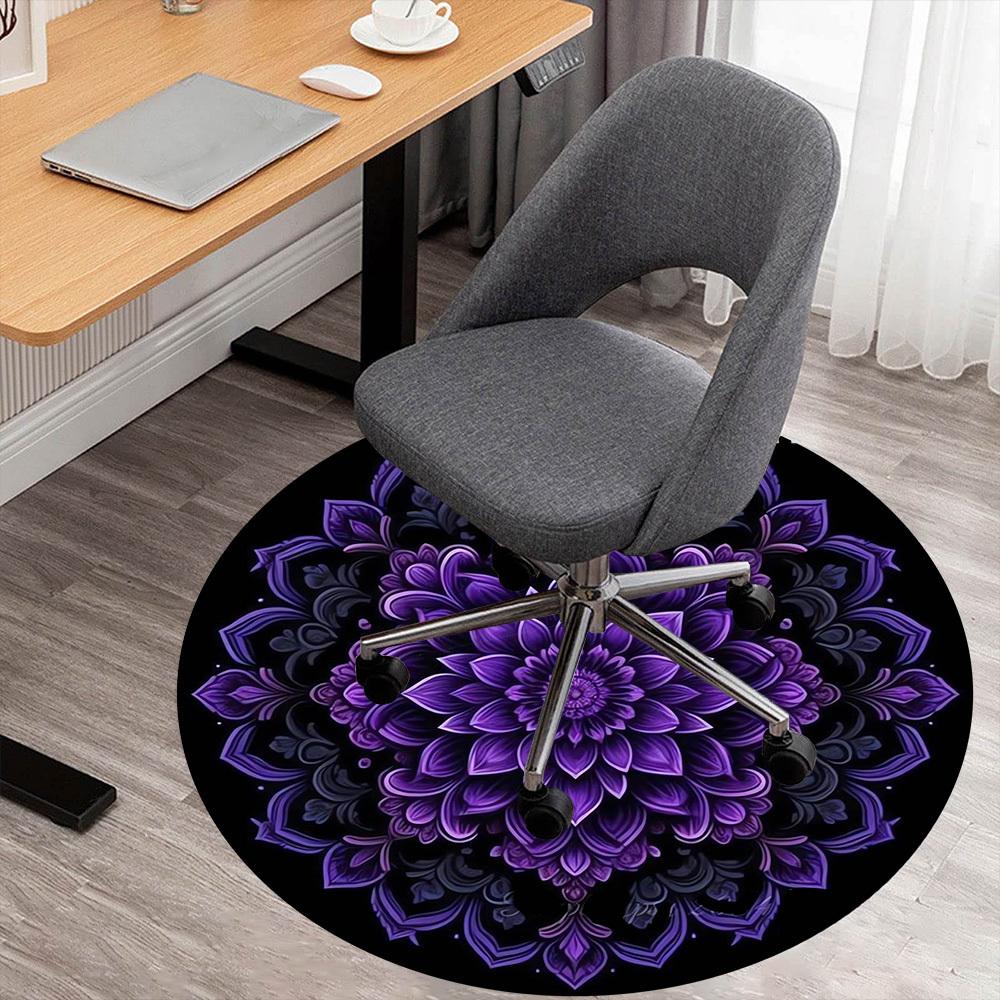 1pc mandala purple Round Chair mat Area Rug - Non-Slip, Floor Mat for Office, Bedroom, home decor Christmas Gift-1002346