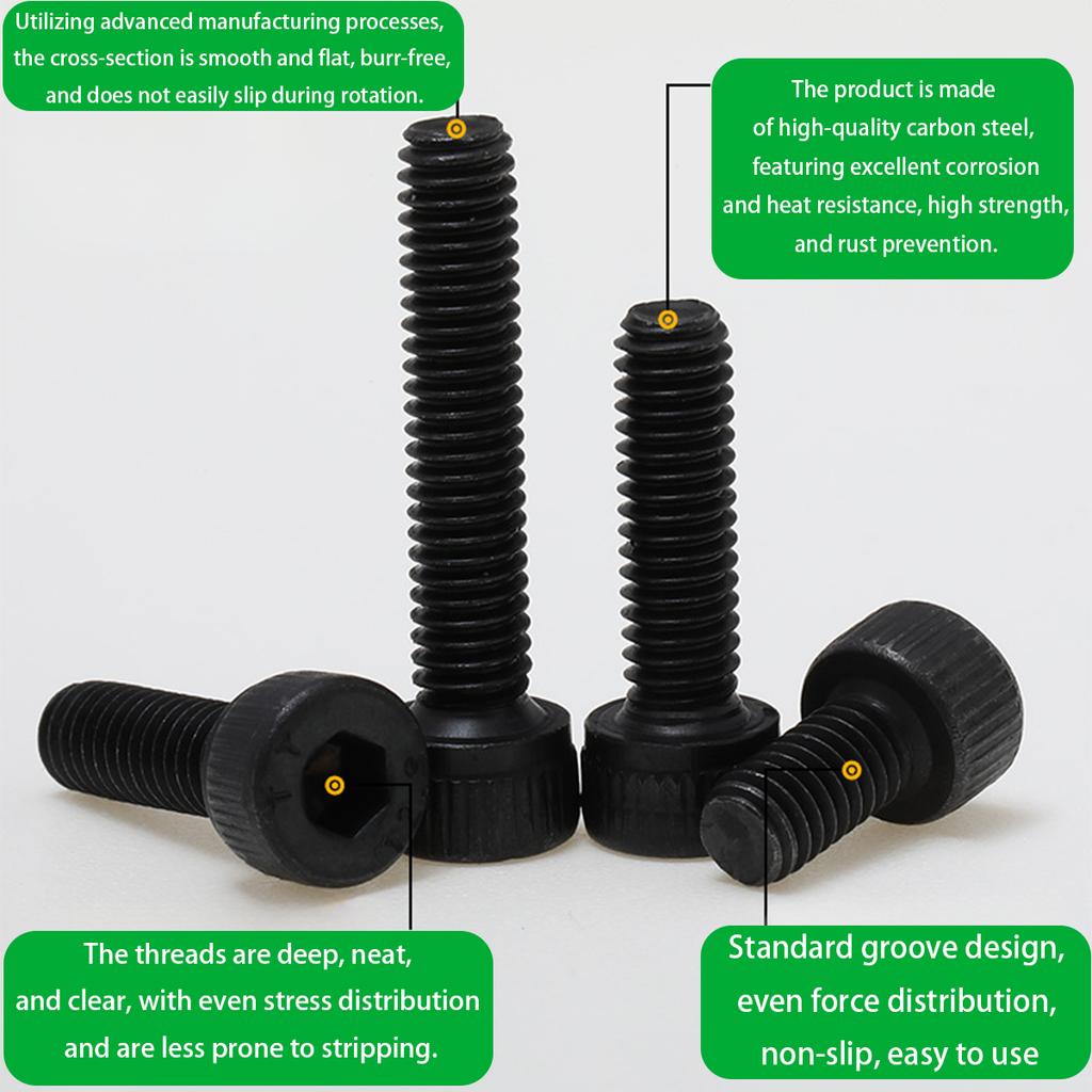460pcs 12.9 grade black carbon steel knurled socket head cap screw set, DIN912 M3 M4 M5 M6 nuts and washers, for machinery.
