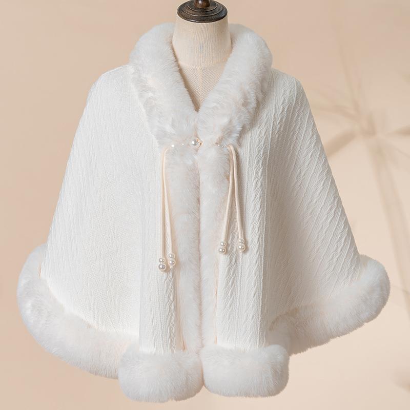 

806 #Новая китайская шаль-чонсам с жемчужной пряжкой, универсальная накидка, утолщенная муссонная плюшевая накидка с воротником One Size