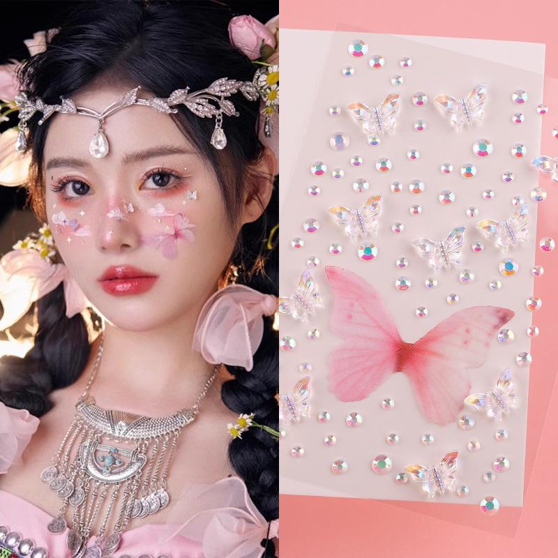 Butterfly Face Stickers Pearl Temporary Tattoo Stickers Lasting Waterproof Glitter Eyeshadow Body for Makeup Stickers