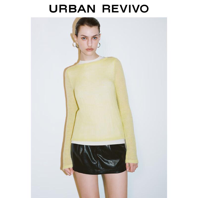 UR 2025 Spring Women's Color-block Faux Two-piece Knit Top