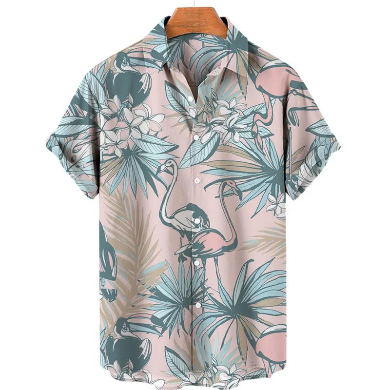 Tropical Jungle Flamingo 3d Print Hawaiian Shirt for Men Summer Street Short Sleeves Tops Harajuku Lapel Button Loose Blouse
