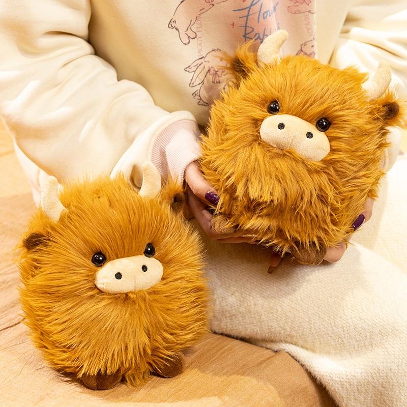 20CM Simulation Kyloe Round Highland Cow Animal Plush Doll Soft Stuffed Highland Cow Cattlle Plushie Gift
