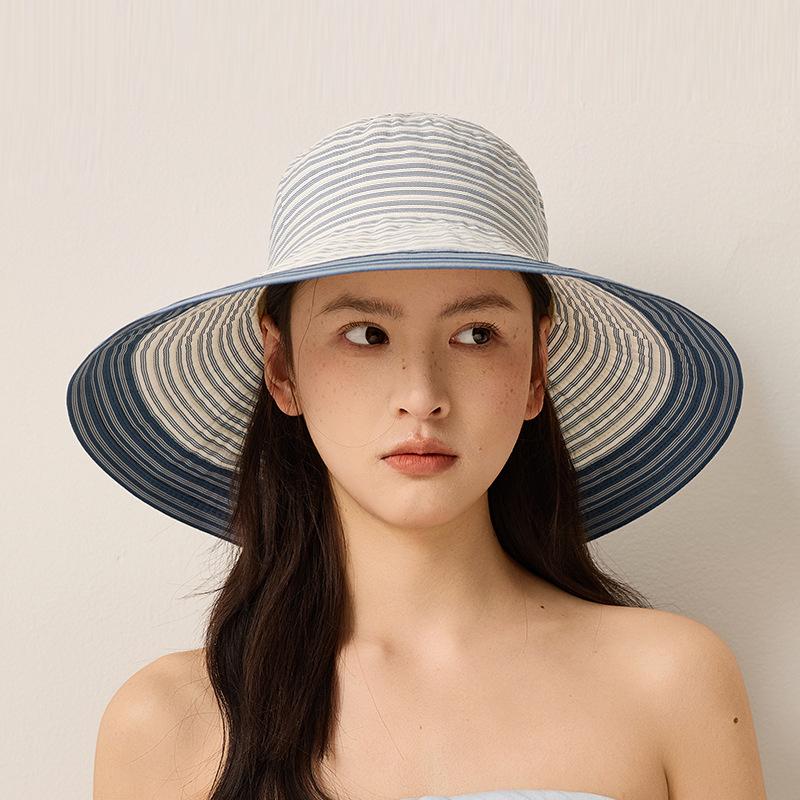 Striped Fisherman Hat Outdoor Foldable Women's Summer Travel Sunscreen Hat