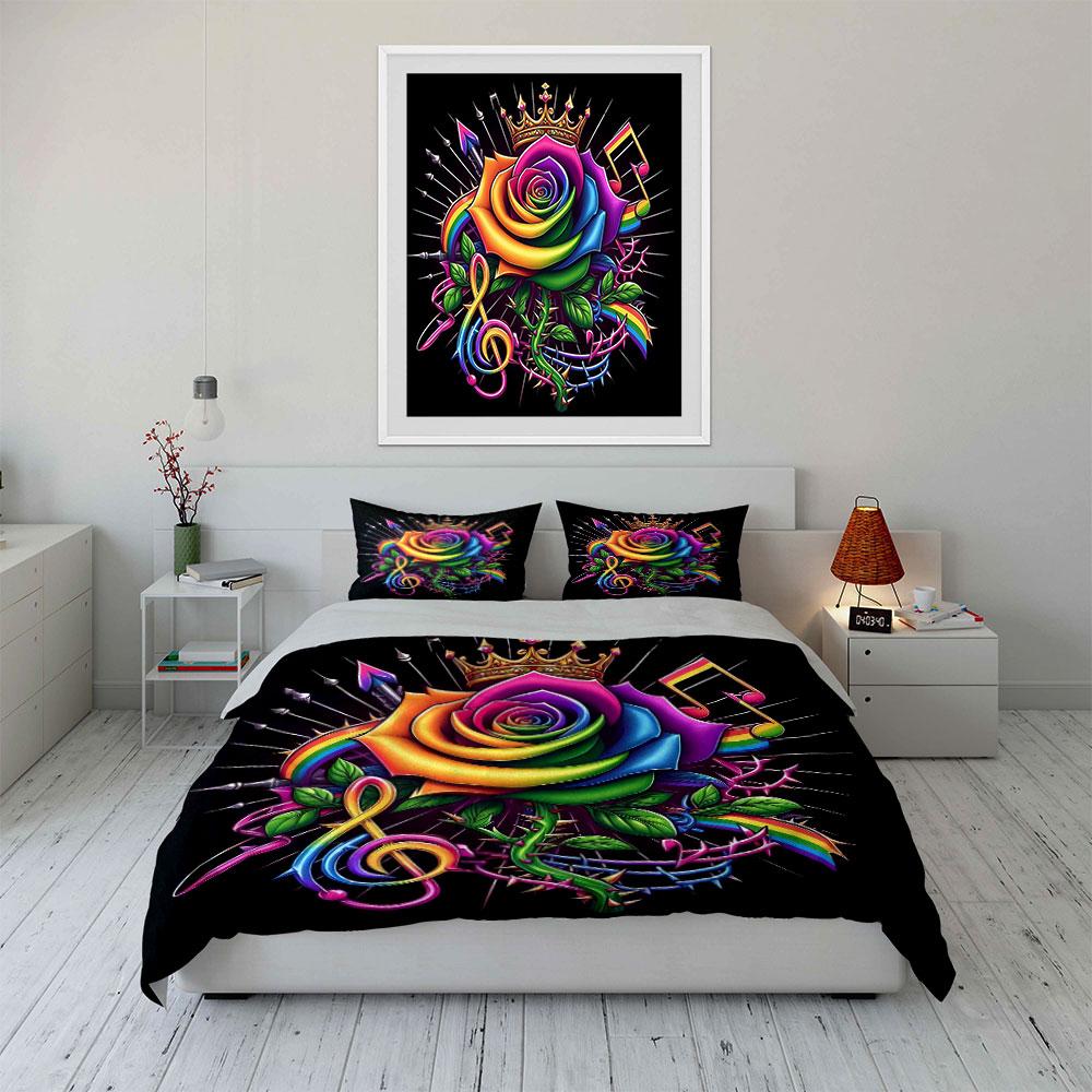 Colorful Rose Musical Decoration Set Soft Skin-Friendly Bedding Set Includes 1 Duvet Cover And 2 Pillowcase Gift