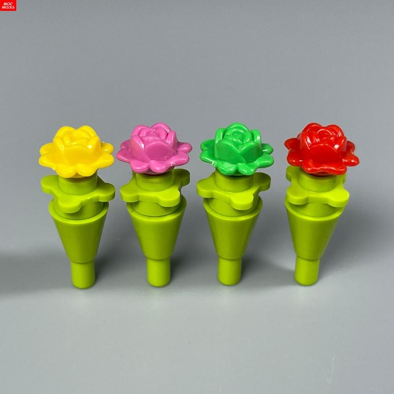 Activating Toys Red/Yellow/Pink Moc Bricks Holding Rose In Hand 4Cm Figure Rose Flower Single Flower Buildings Blocks Accesories Chilren's Toys