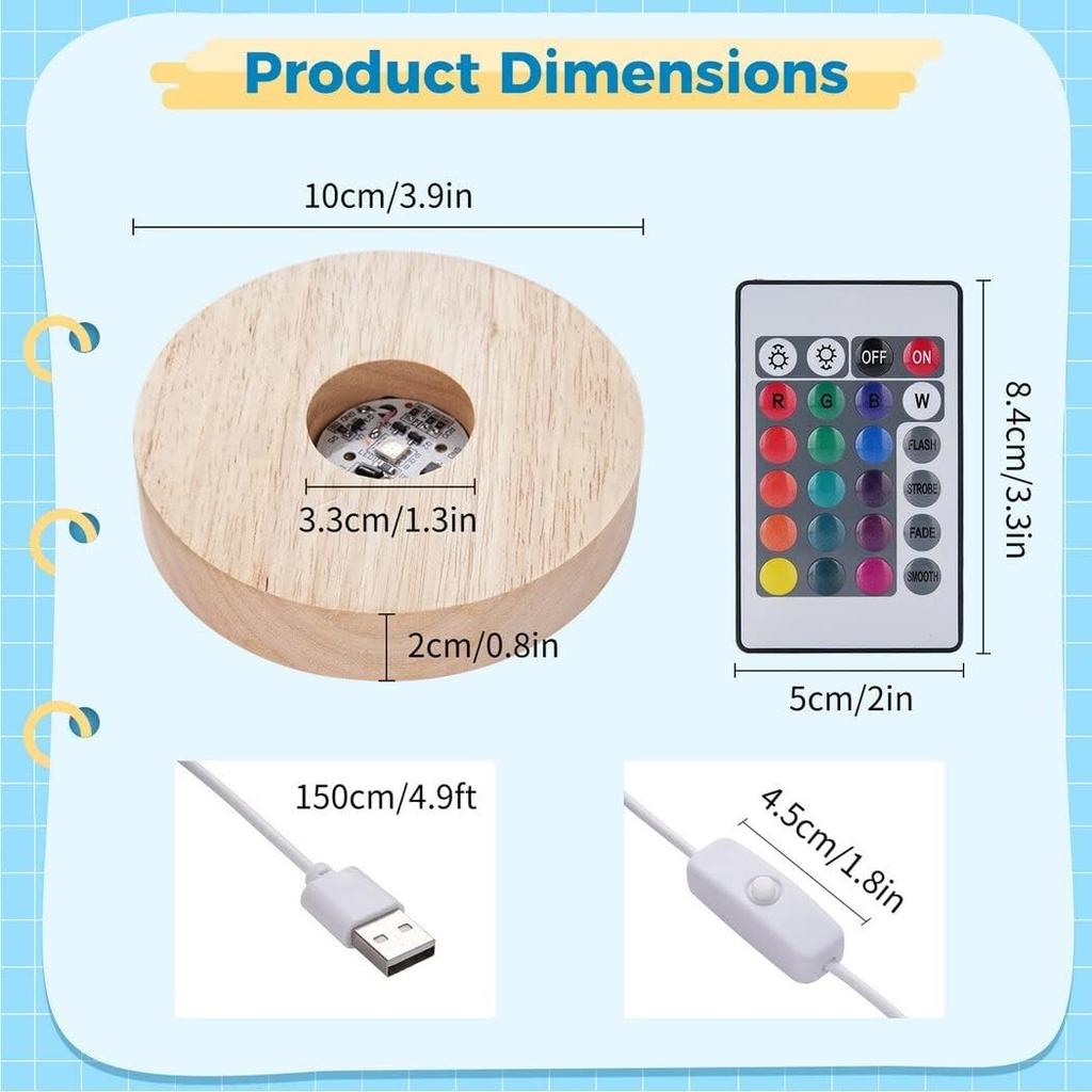 Homaisson Wooden Light Stand Bases 4PCS Colorful LED Lights Display Bases with Control 16 Color Round Lighted Bases Table Lamp Centerpieces for