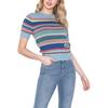 Polo Color Block Striped Cotton Crew Neck Short Sleeve Knit Top Women Tops 211744790-001