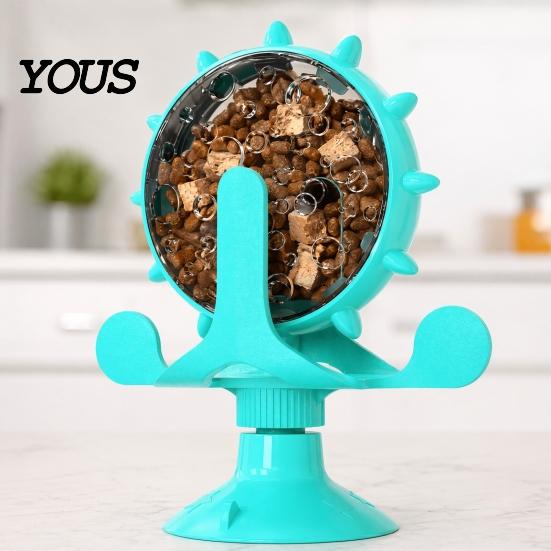 Rotating Cat Food Dispenser Windmill Treat Dispenser, Interactive Toy, Suction Fun Feeder Cup Puzzle for Indoor Cats Solo Play, Mental