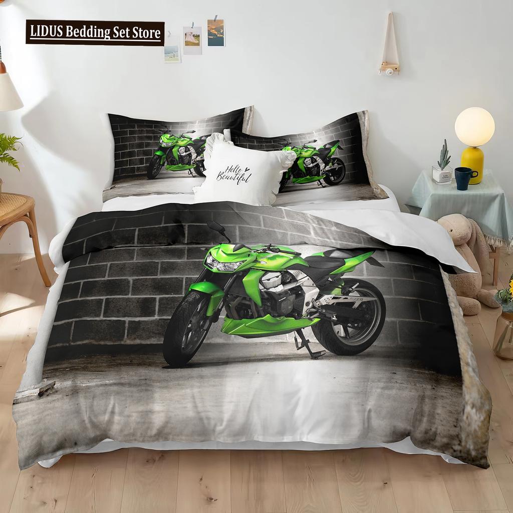 Dirt Bike Duvet Cover Set 3D Racing Motocross Bedding Set For Teen Motorcycle Rider Extreme Sports Polyester Comforter Cover
