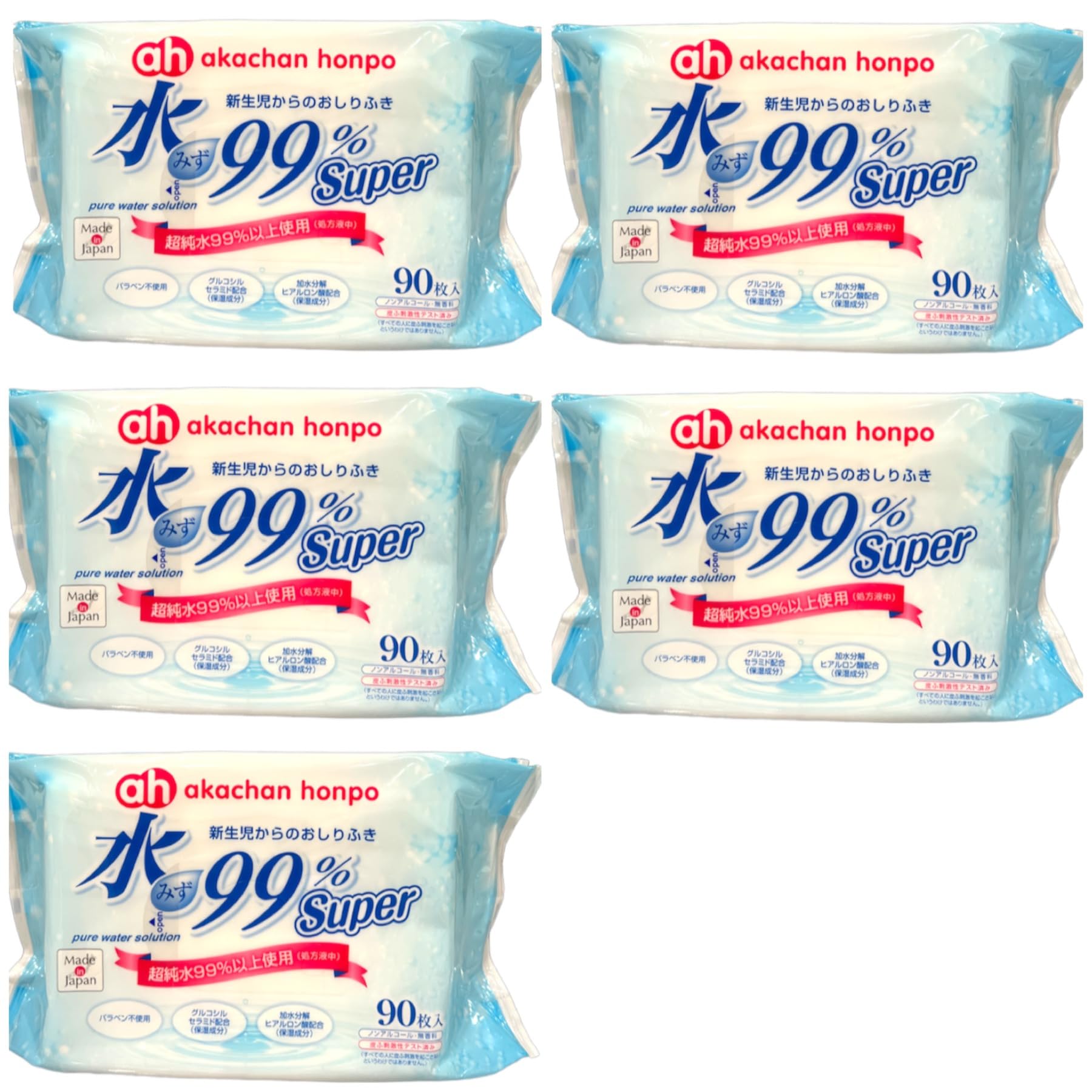 

Akachan Honpo Super Baby Wipes for 90 sheets x 5 made with pure slightly and formulated with hyaluronic acid Newborns, packs, water, acidic,