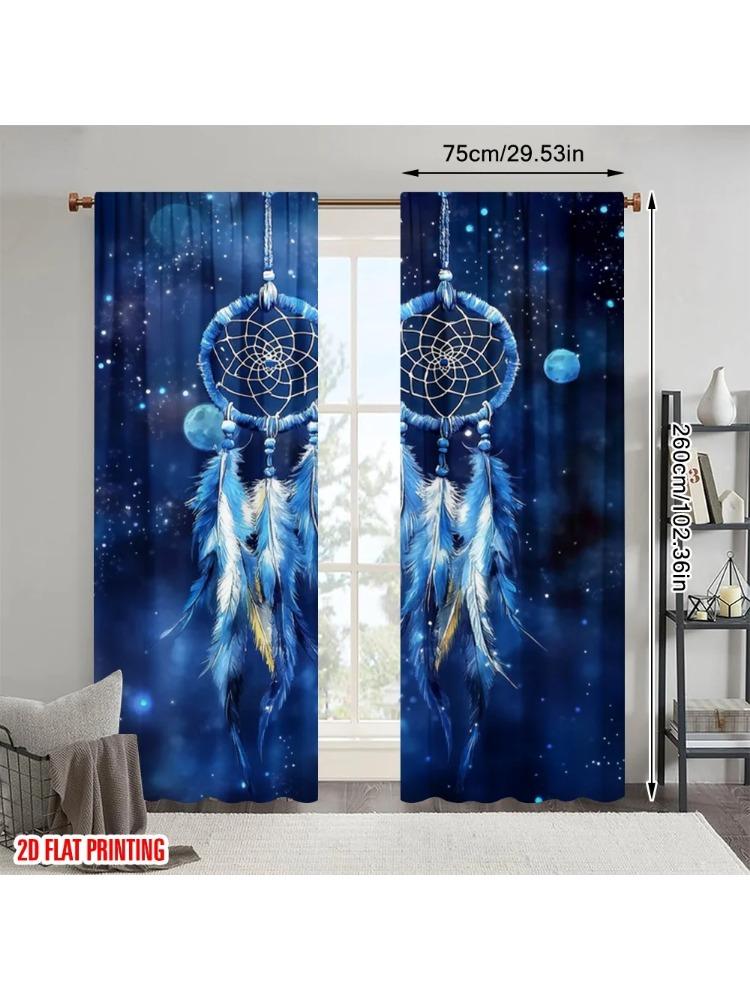 

2pc 2D plane printing Curtain Fabric Dreamy Feathers Polyester Fabric (without rod) Room Decor Ldeal for Bedroom & Living Room 100*130 Grommet Top 1pcs