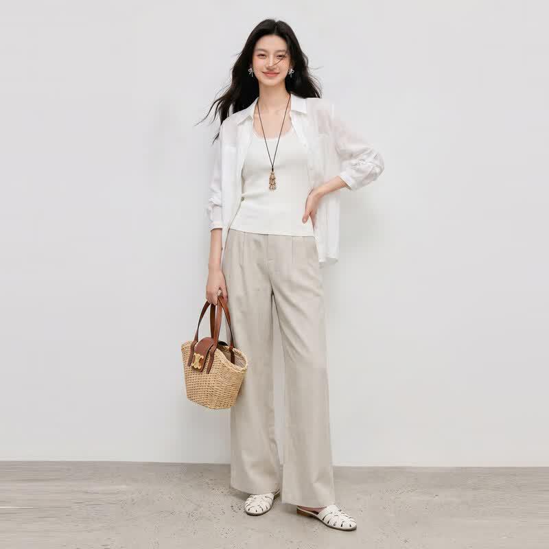Qiusbiyiren High-Waist Wide-Leg Casual Pants