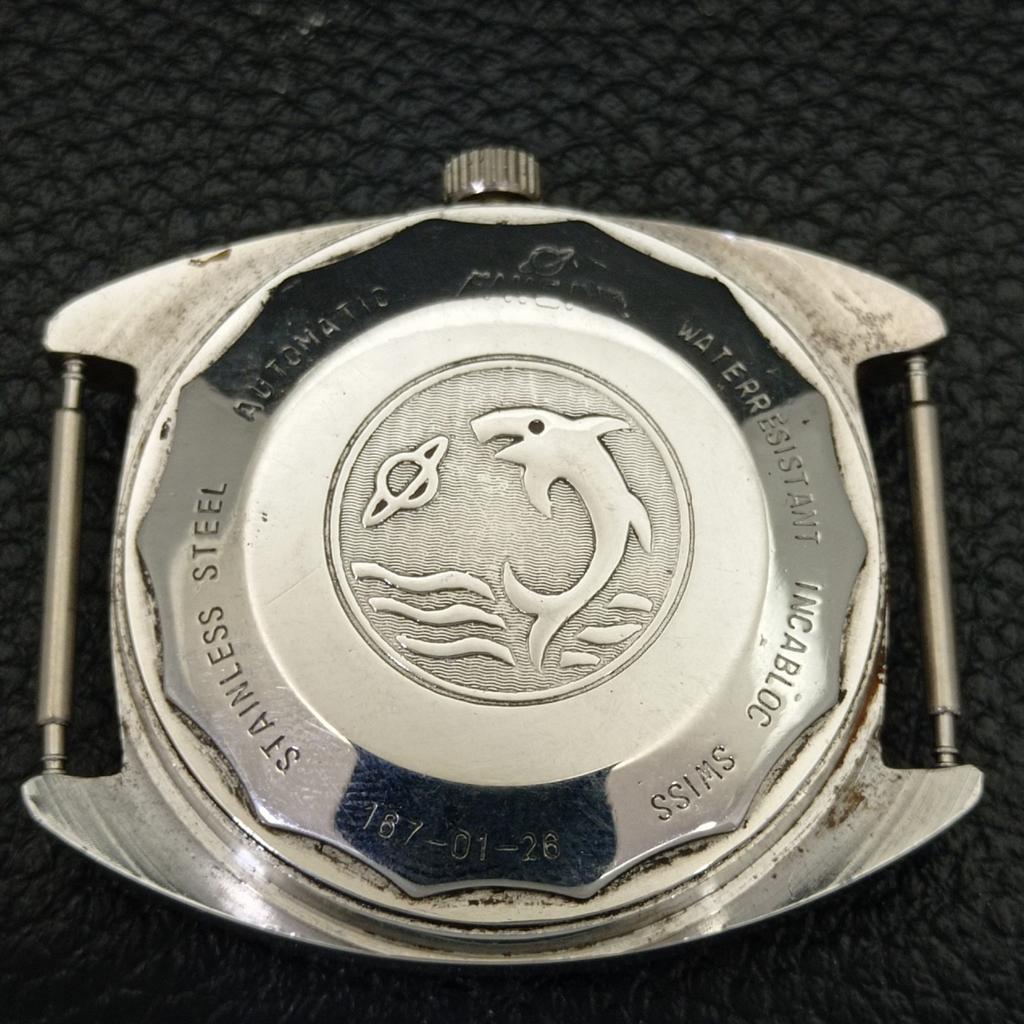 USED SWISS ENICAR AUTOMATIC 167 MENS DAY&DATE BEIGE COLOR DIAL WATCH A432796-2 R113-a432796