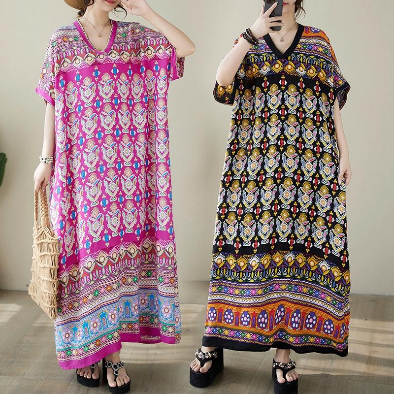 

Dimanaf Женское платье больших размеров, новинка 2024 года, повседневное летнее длинное богемное свободное хлопковое платье с коротким рукавом в богемном стиле с цветочным принтом One Size розовый