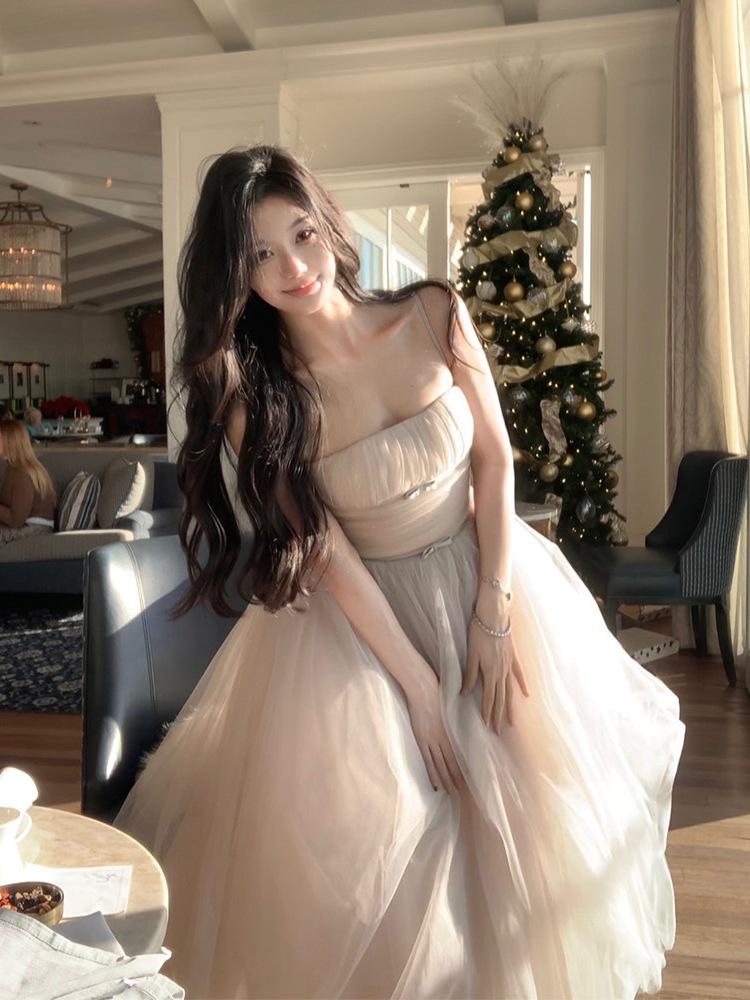 Flowing Immortal Princess Mesh Tie-Waist Dress