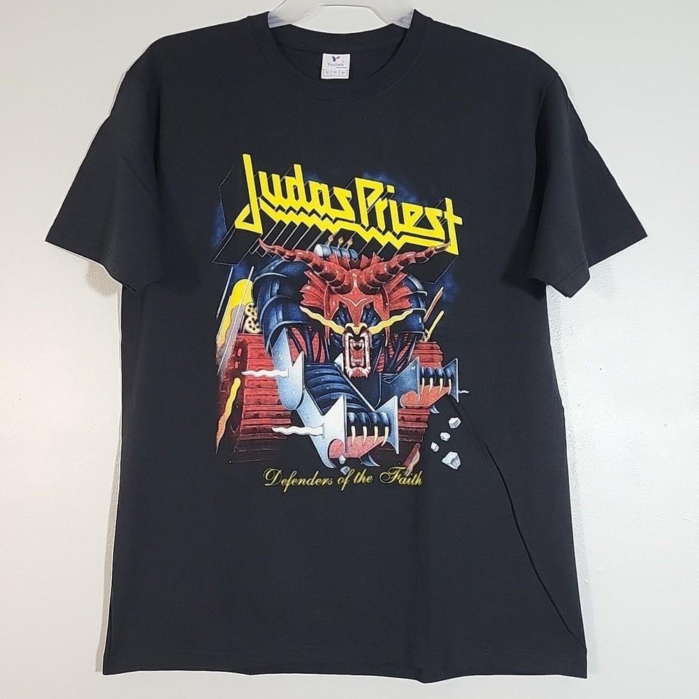 JUDAS PRIEST Defenders Of The Faith L LARGE T-Shirt Black Mens Band Logo Unisex T-Shirt L