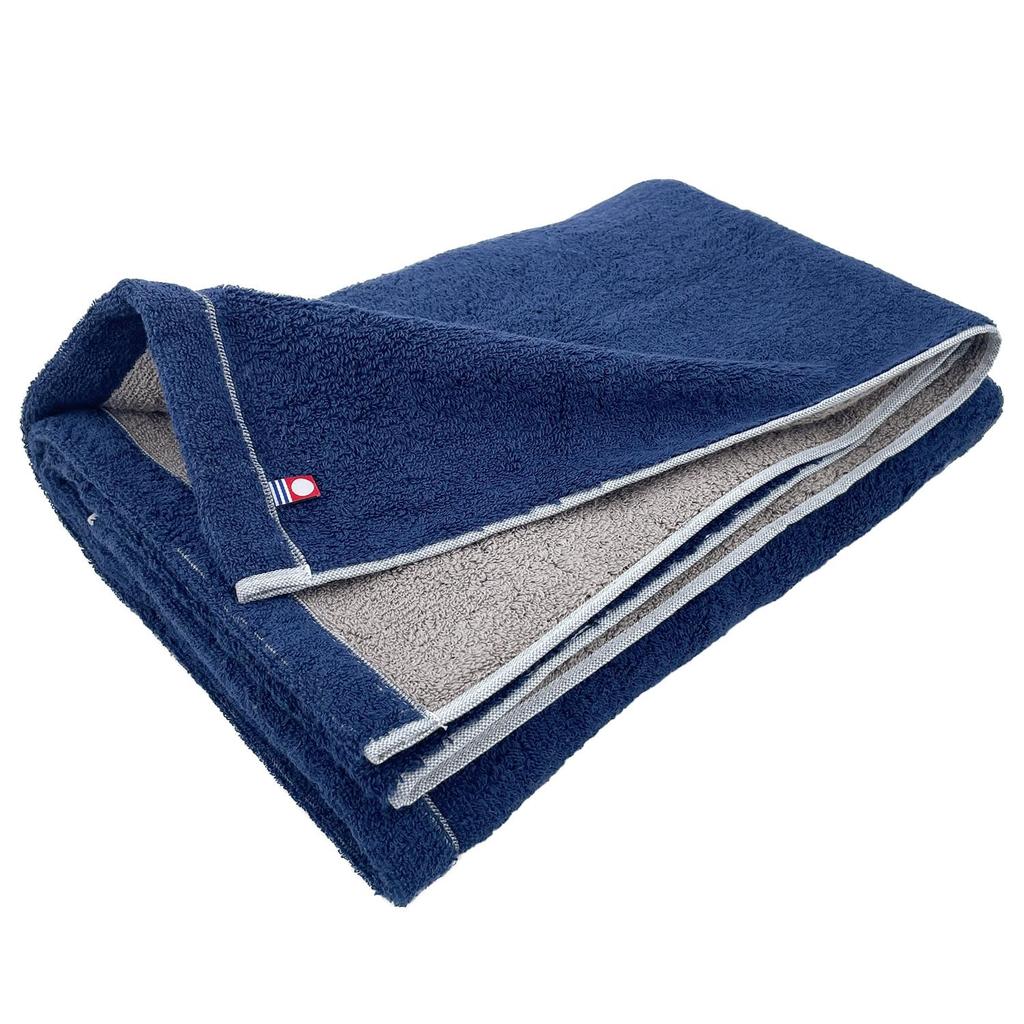 Imabari Towel Reversible Large Bath Towel Navy Gray 70 x 130cm Cotton Thick Absorbent Everyday Use Made in Japan Softly Twisted Towel Brand + 100%
