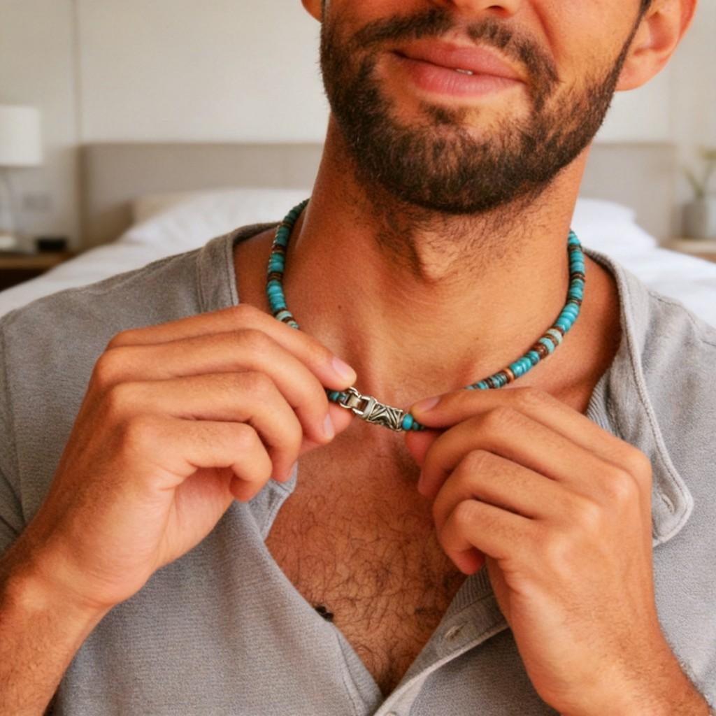 Collana Metallizzata Turchese con Perline e Design Geometrico per Uomo e Donna