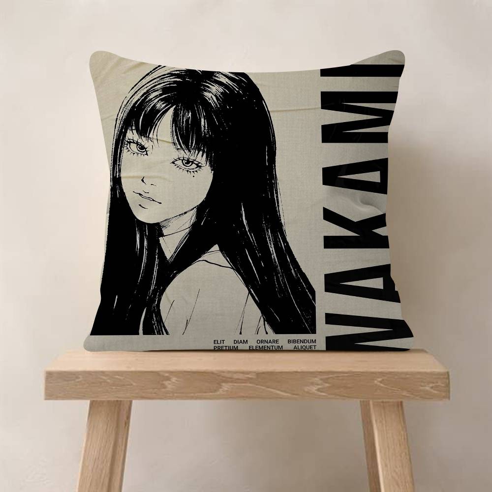 Junji Ito Tomie Retro Kawakami Pillow Covers Cartoon Sofa Decorative Home Doublesided Printing Short Plush Cute Cushion Cover
