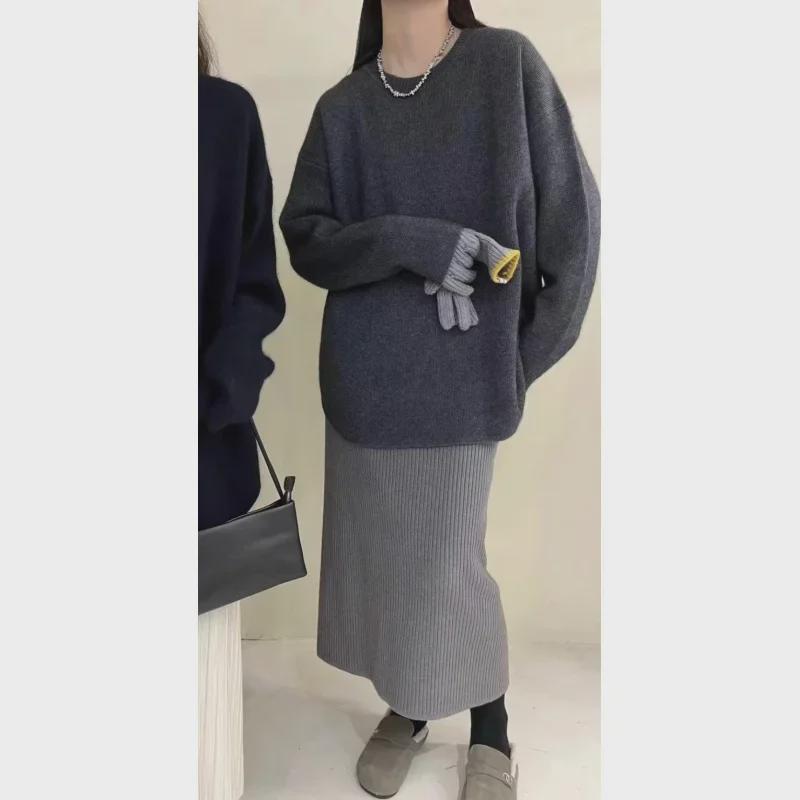 Women's Mid-Length Retro Japanese-Style Knitted Pullover Sweater for Autumn and Winter