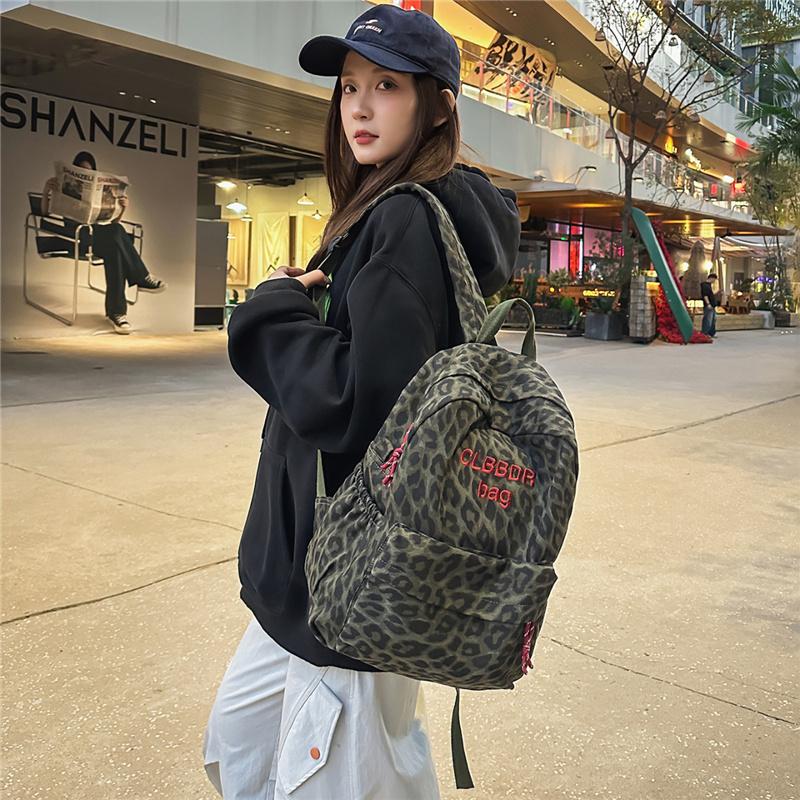 Leopard Print Canvas Fashion Backpack for Women, Casual School Travel Bag with Detachable Shoulder Straps