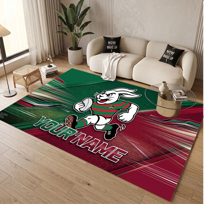 Custom Rug South Sydney Rabbitohs Pattern Print Name Text Soft Non‑Slip Floor Carpet for Home Indoor Decoration