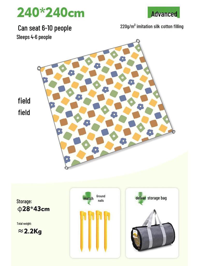 Moisture-Proof Picnic & Camping Mat: Thick, Waterproof, Machine-Washable Tent Ground Cover (240×240, 2.4M)