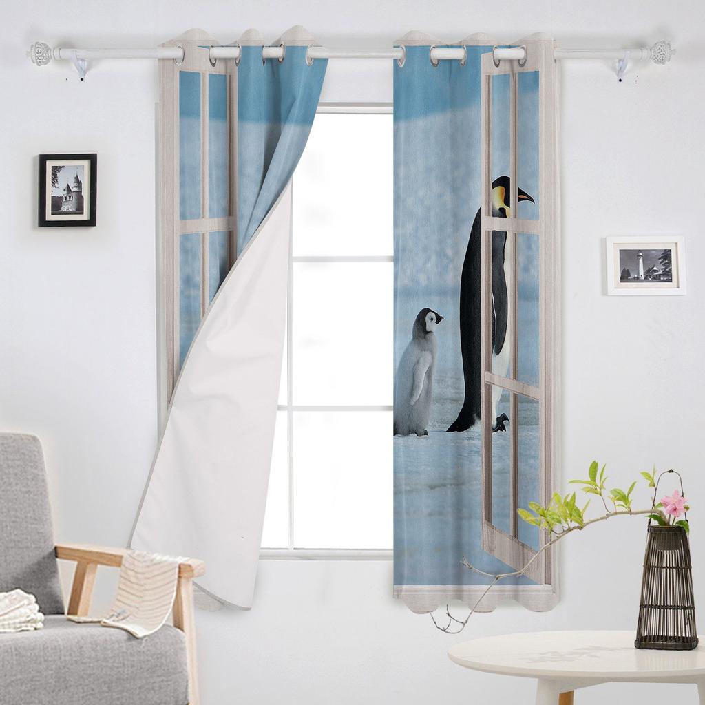 Window View Antarctic Penguin Luxury Home Curtains Modern Home Supplies Living Room Bedroom Custom Curtains
