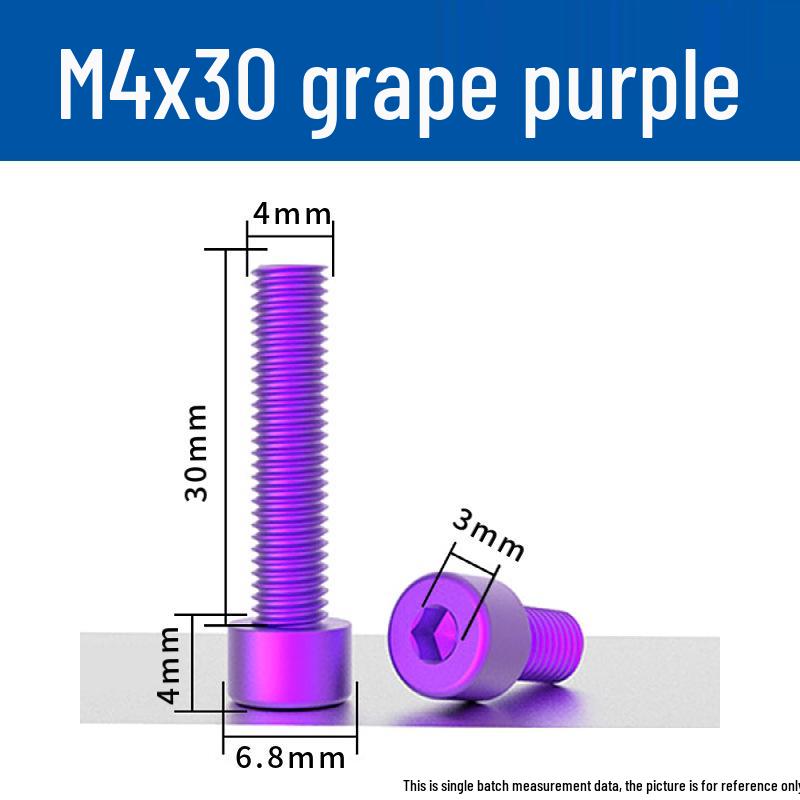 Šroub s vnitřním šestihranem M4 z eloxované hliníkové slitiny s válcovou zápustnou hlavou, antikorozní, barevná povrchová úprava.