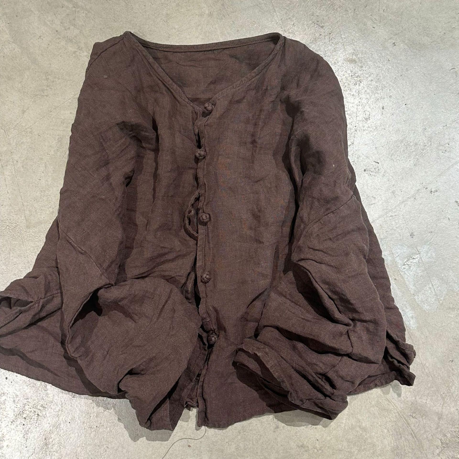 

Johnature Женская зимняя повседневная однобортная винтажная рубашка в стиле ретро с длинными рукавами в китайском стиле, однотонная рубашка кофейный