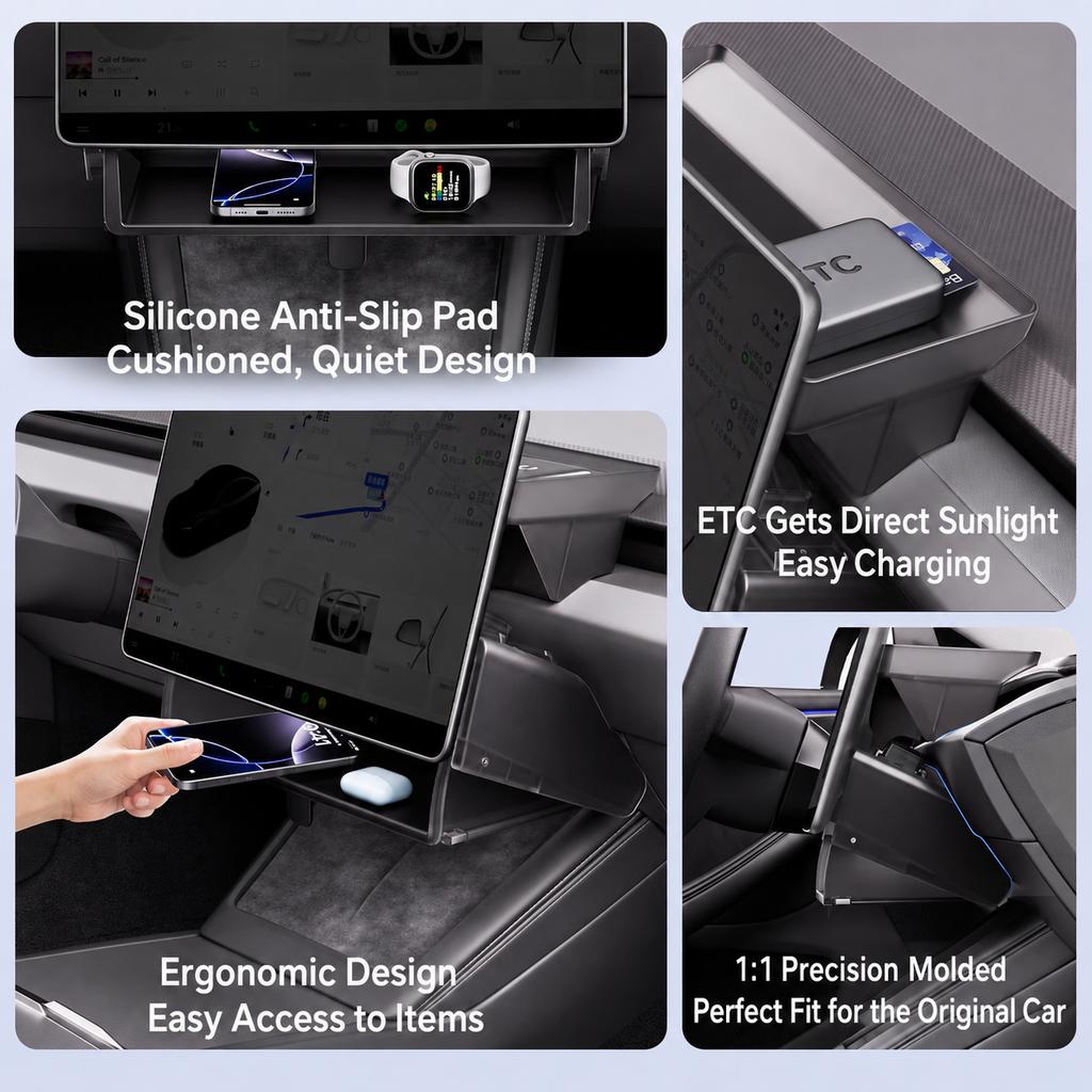 For New Tesla Highland Model 3 Y Standard Juniper Tray Magnetic Under Screen Fold Storage Box ETC Screen Storage Box Accessories