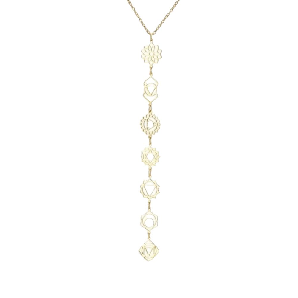 Hollow Out 7 Chakra Pendant Necklace Stainless Steel Clavicle Chain Necklace  Women Girls