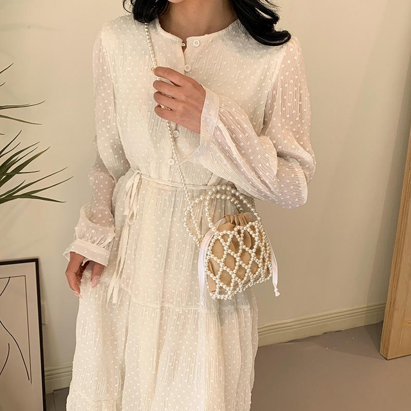 Women Pearl Bag Small Mini Tote Bucket Bag Woven Crossbody Dinner Bags Coin Purse Wallet Handbag Ladies Shoulder Bags