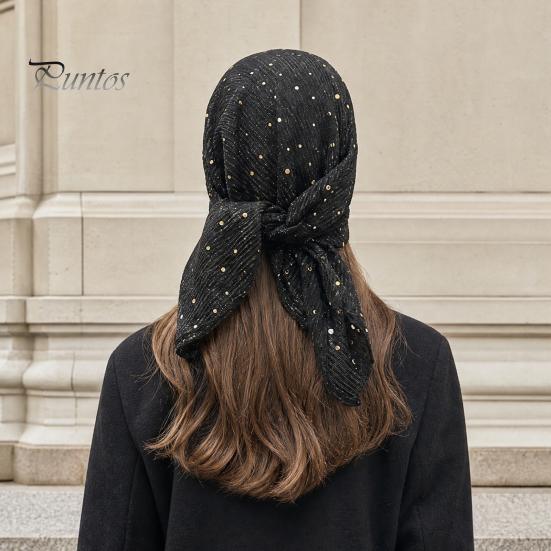 Sequin Headscarf Headscarf, Multi-Purpose Turban Headband Square Scarf, Adjustable Versatile Hair Scarf Strap Bohemian Style Head Wrap for Travel