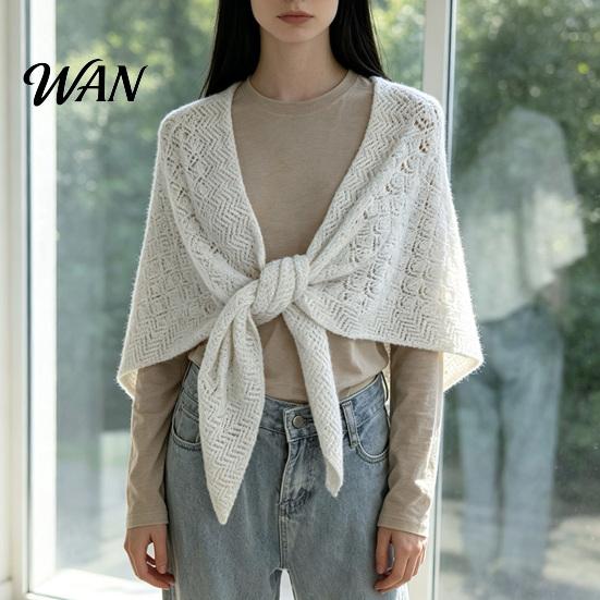 Travel Photography Shawl Women Knitted Triangle Shawl, Soft Wool Blend Pashmina Wrap, Lightweight Hollow Texture Scarf for Spring Autumn Layering And