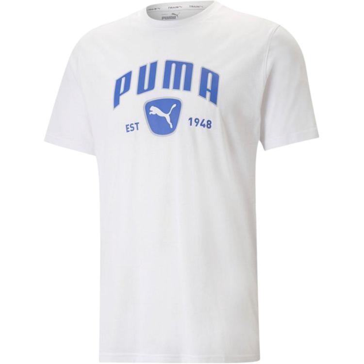 PUMA Logo Print Loose Casual Crew Neck Short Sleeve T-Shirt Men Tops White 523743-02