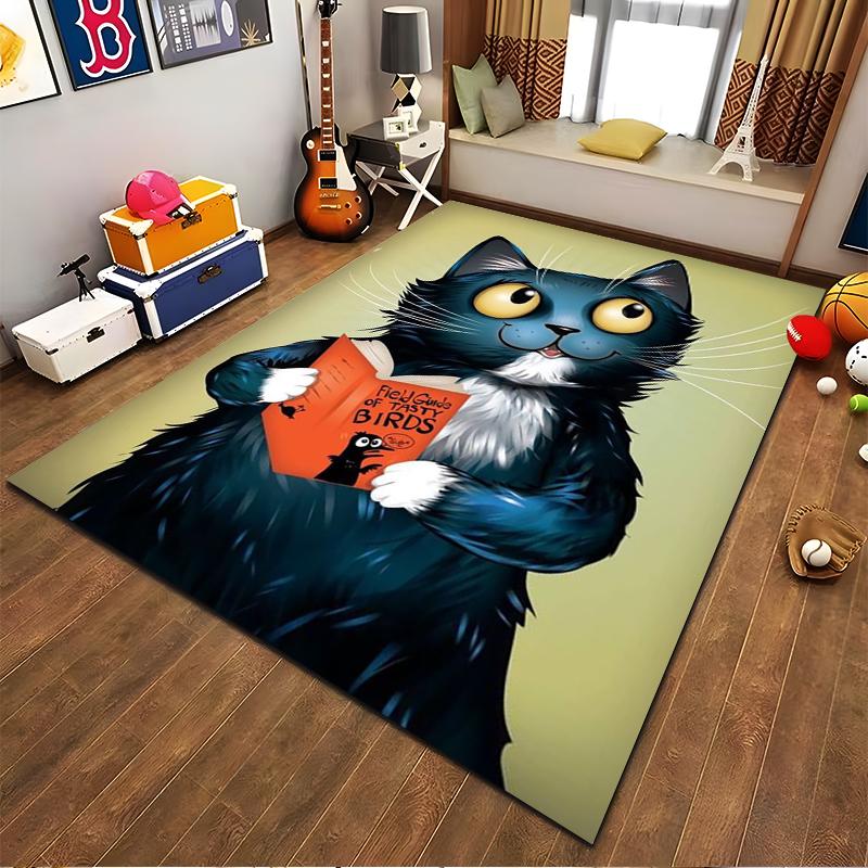 Funny Cat Cartoon with Book Design Carpet for Living Room Decor Suitable for use as an anti-slip for living room bedroom sofas