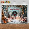 Mocsicka Merry Christmas Background Photography Shooting Props Xmas Tree Snow Gifts Decors Children Adult Family Party Backdrops