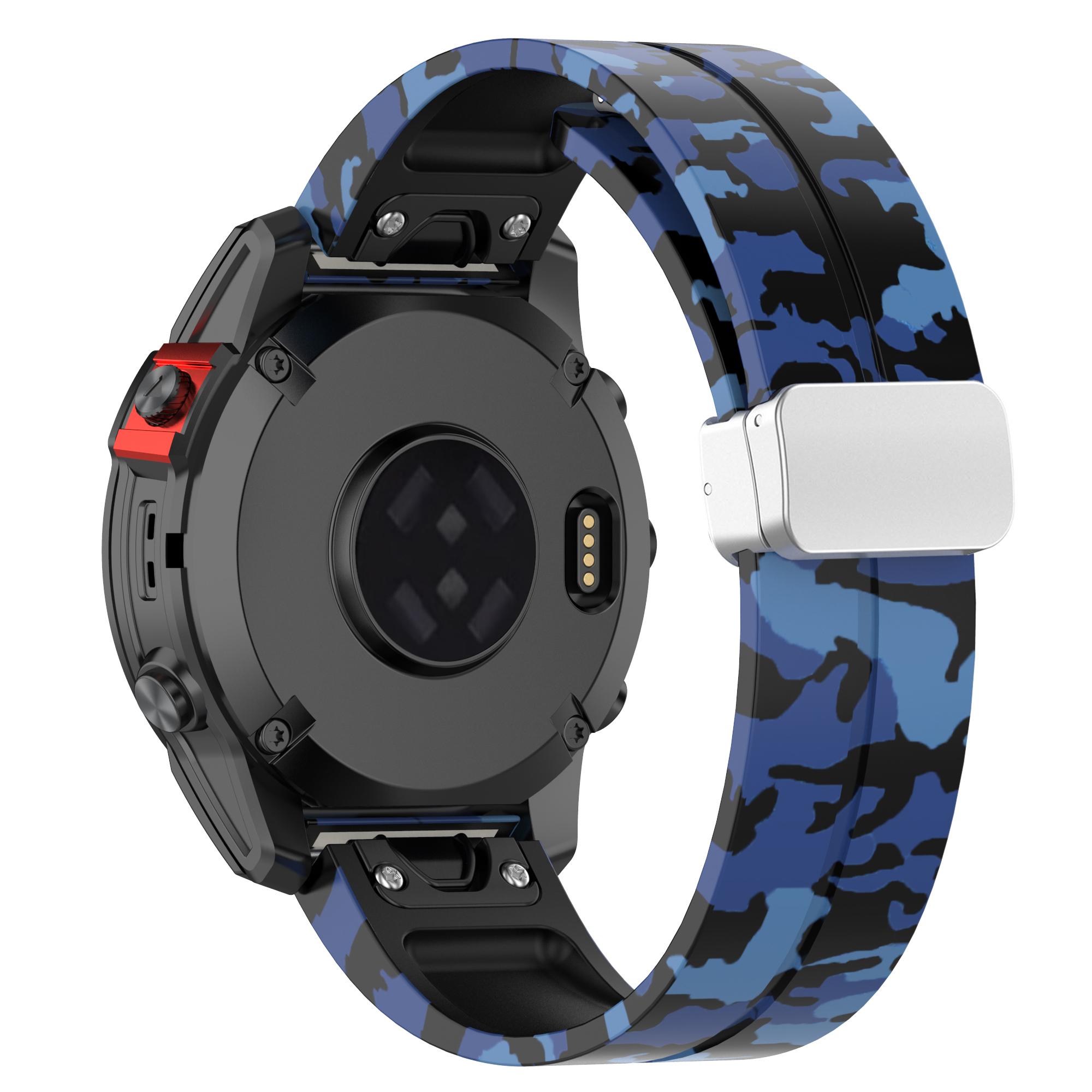 

For Garmin Fenix 7S/6S Pro/5S Plus/Instinct 2S Camouflage Watch Bands Silver Buckle 20mm Sports Strap Camo Blue
