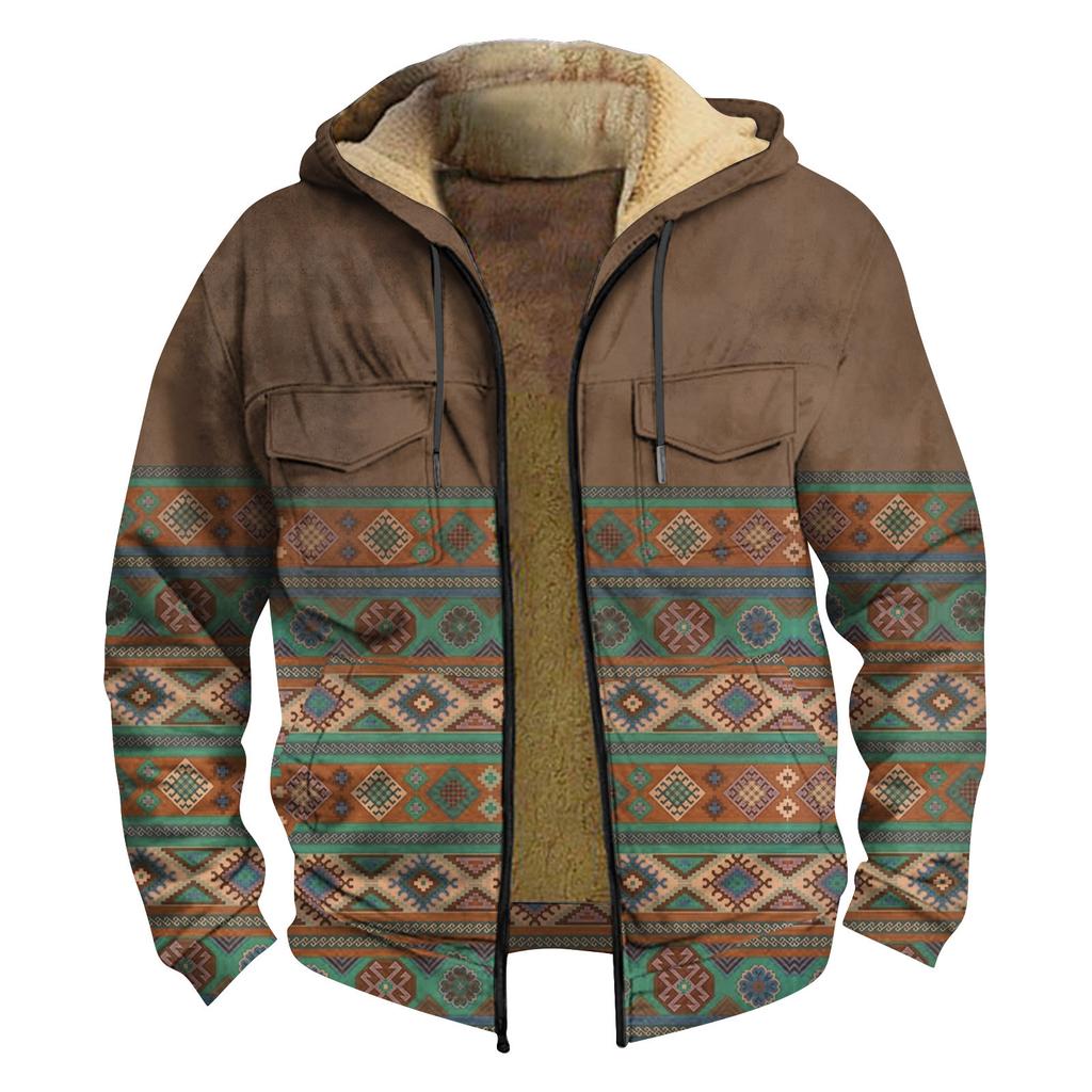 Men'S Winter Zipper Hooded Fleece Sweatshirt With Patch Pocket Casual Jacket