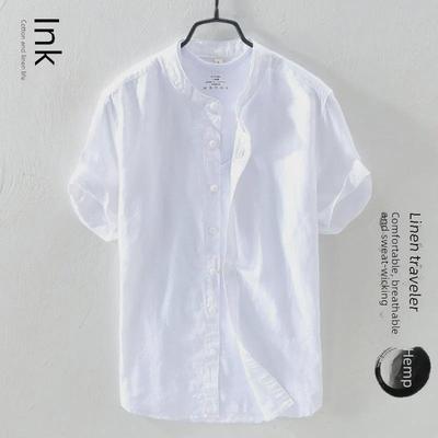 Camisa de Lino Algodón de Manga Corta para Hombre Estilo Chino - Ajuste Holgado Casual