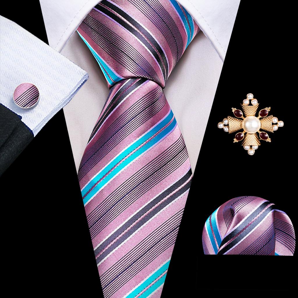 Barry.Wang Pearl sagė su kaklaraiščiu vyrams Paisley gėlių šilko kaklaraištis Hanky rankogalių sąsagų rinkinys